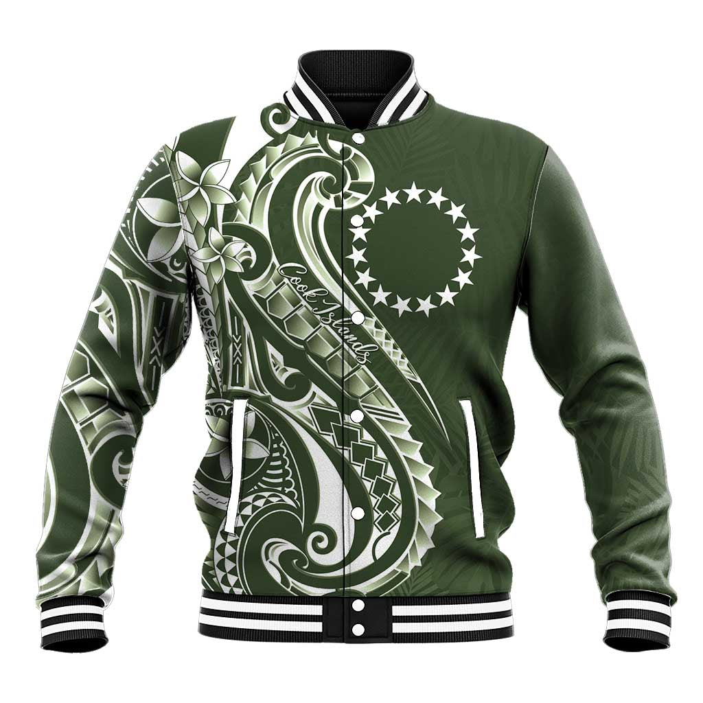 Kia Orana Cook Islands Baseball Jacket Matie Plumeria Tropical Waves - Polynesian Pride