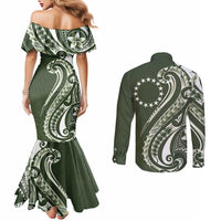 Kia Orana Cook Islands Couples Matching Mermaid Dress and Long Sleeve Button Shirt Matie Plumeria Tropical Waves LT7 - Polynesian Pride