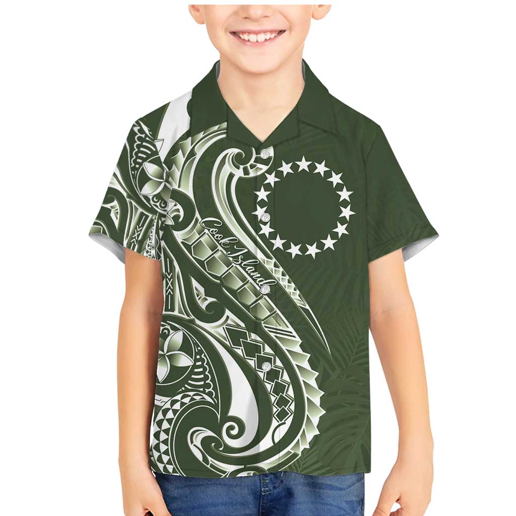Kia Orana Cook Islands Family Matching Mermaid Dress and Hawaiian Shirt Matie Plumeria Tropical Waves LT7 Son's Shirt Sage Green - Polynesian Pride