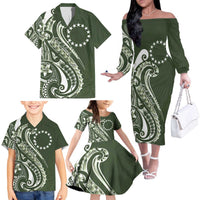 Kia Orana Cook Islands Family Matching Off The Shoulder Long Sleeve Dress and Hawaiian Shirt Matie Plumeria Tropical Waves LT7 - Polynesian Pride