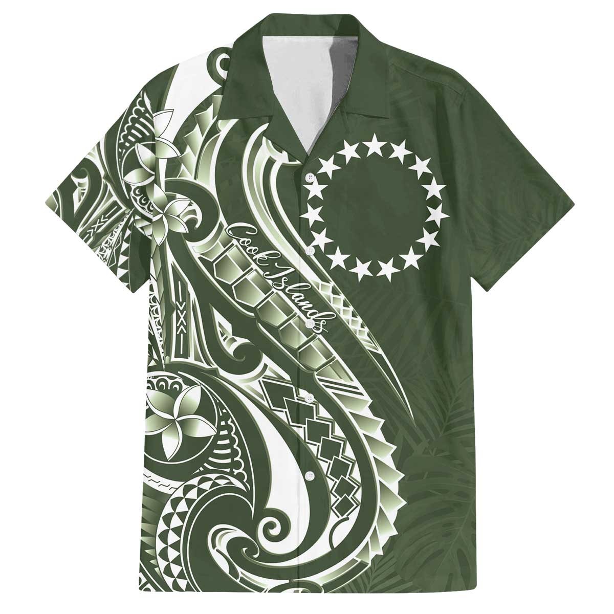 Kia Orana Cook Islands Family Matching Off The Shoulder Long Sleeve Dress and Hawaiian Shirt Matie Plumeria Tropical Waves LT7 Dad's Shirt - Short Sleeve Sage Green - Polynesian Pride
