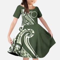 Kia Orana Cook Islands Family Matching Off Shoulder Maxi Dress and Hawaiian Shirt Matie Plumeria Tropical Waves LT7 Daughter's Dress Sage Green - Polynesian Pride