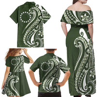 Kia Orana Cook Islands Family Matching Off Shoulder Maxi Dress and Hawaiian Shirt Matie Plumeria Tropical Waves LT7 - Polynesian Pride