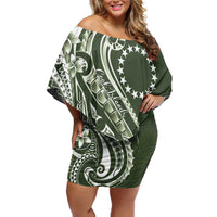 Kia Orana Cook Islands Family Matching Off Shoulder Short Dress and Hawaiian Shirt Matie Plumeria Tropical Waves LT7 Mom's Dress Sage Green - Polynesian Pride