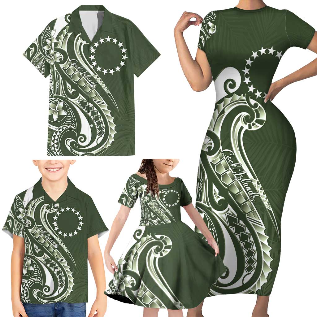 Kia Orana Cook Islands Family Matching Short Sleeve Bodycon Dress and Hawaiian Shirt Matie Plumeria Tropical Waves LT7 - Polynesian Pride