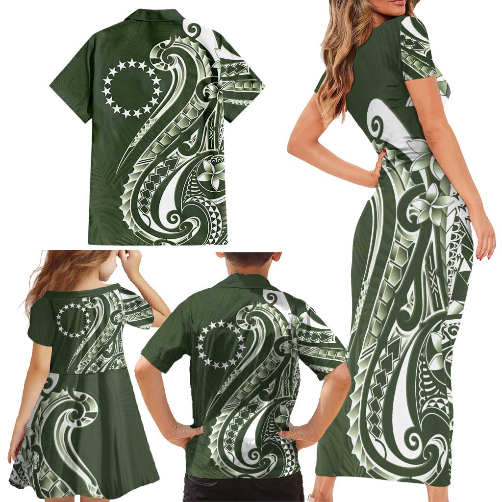 Kia Orana Cook Islands Family Matching Short Sleeve Bodycon Dress and Hawaiian Shirt Matie Plumeria Tropical Waves LT7 - Polynesian Pride