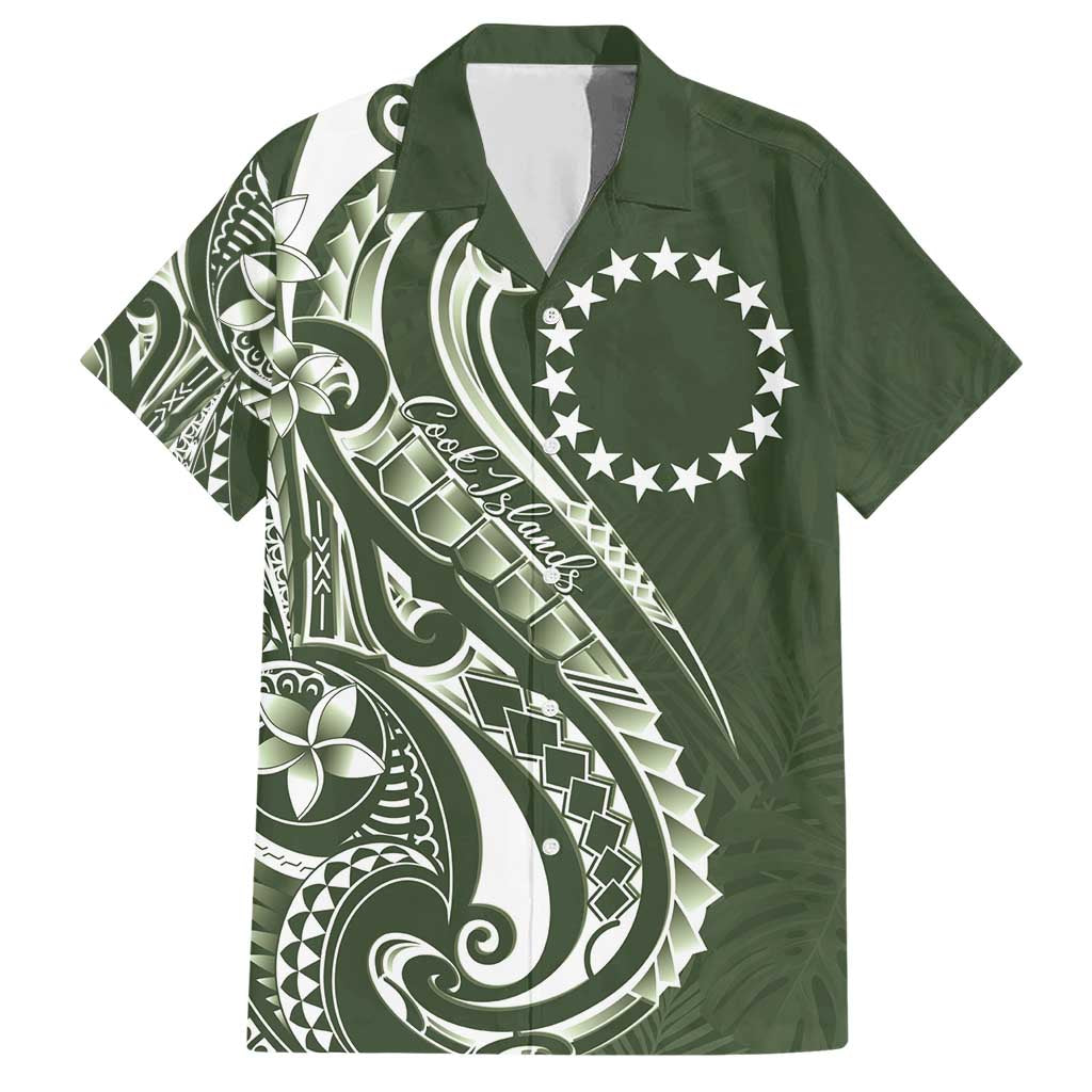 Kia Orana Cook Islands Family Matching Short Sleeve Bodycon Dress and Hawaiian Shirt Matie Plumeria Tropical Waves LT7 Dad's Shirt - Short Sleeve Sage Green - Polynesian Pride