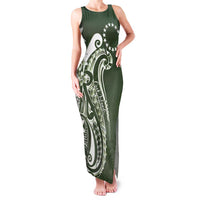 Kia Orana Cook Islands Family Matching Tank Maxi Dress and Hawaiian Shirt Matie Plumeria Tropical Waves LT7 Mom's Dress Sage Green - Polynesian Pride
