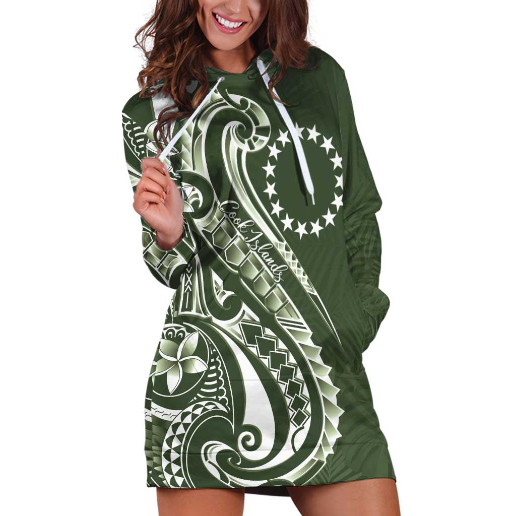 Kia Orana Cook Islands Hoodie Dress Matie Plumeria Tropical Waves LT7 Sage Green - Polynesian Pride