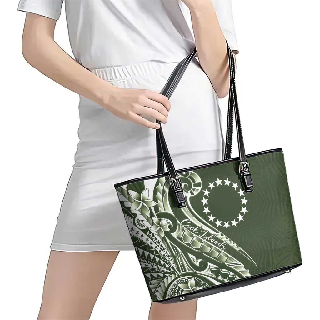 Kia Orana Cook Islands Leather Tote Bag Matie Plumeria Tropical Waves - Polynesian Pride