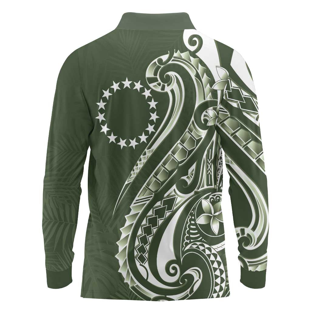 Kia Orana Cook Islands Long Sleeve Polo Shirt Matie Plumeria Tropical Waves LT7 - Polynesian Pride