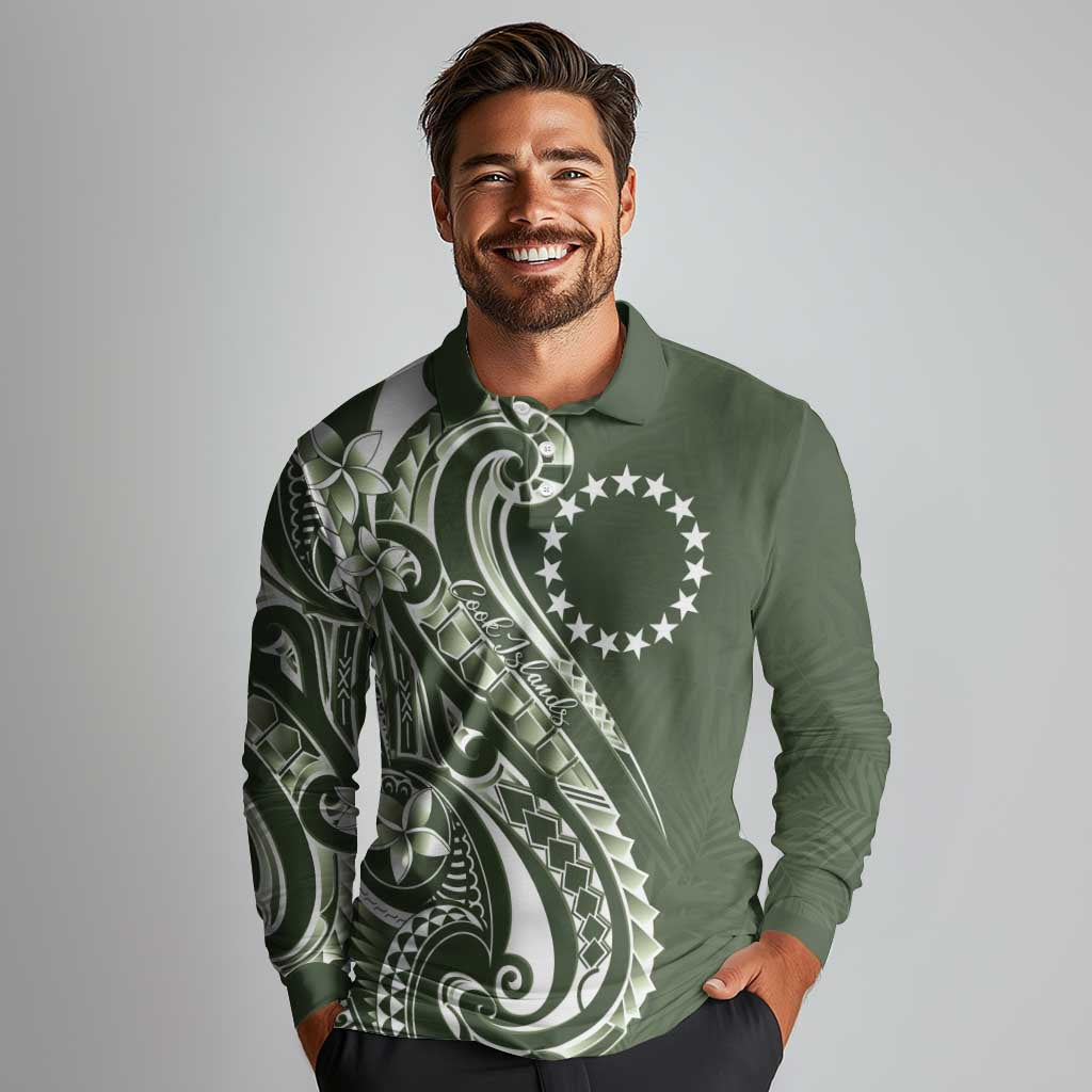 Kia Orana Cook Islands Long Sleeve Polo Shirt Matie Plumeria Tropical Waves LT7 - Polynesian Pride