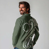Kia Orana Cook Islands Long Sleeve Polo Shirt Matie Plumeria Tropical Waves LT7 - Polynesian Pride