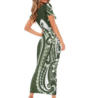 Kia Orana Cook Islands Short Sleeve Bodycon Dress Matie Plumeria Tropical Waves LT7 - Polynesian Pride