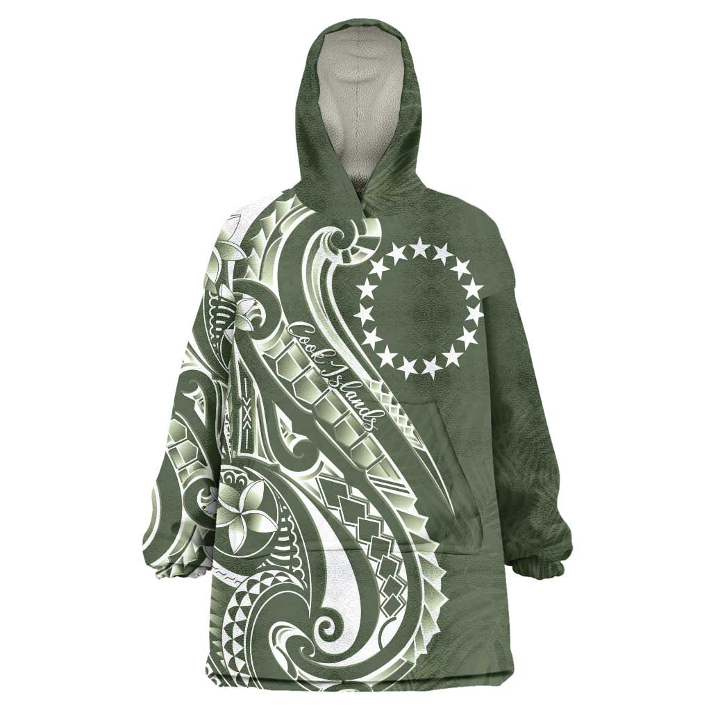Kia Orana Cook Islands Wearable Blanket Hoodie Matie Plumeria Tropical Waves LT7 One Size Sage Green - Polynesian Pride