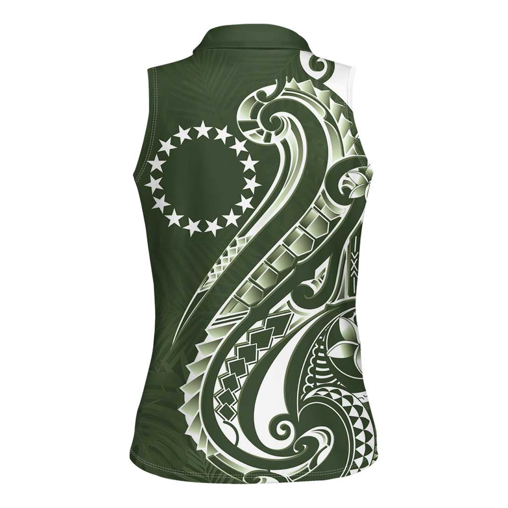Kia Orana Cook Islands Women Sleeveless Polo Shirt Matie Plumeria Tropical Waves LT7 - Polynesian Pride