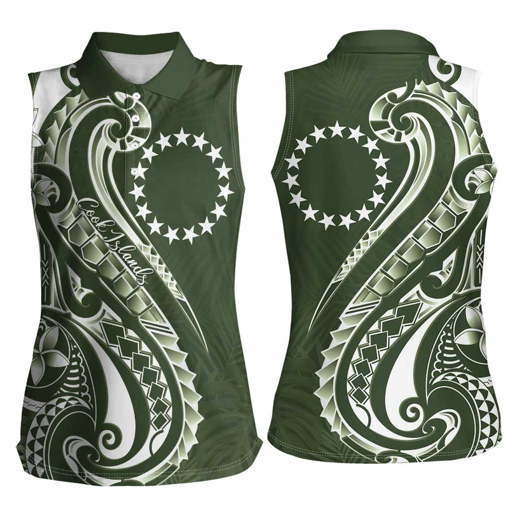 Kia Orana Cook Islands Women Sleeveless Polo Shirt Matie Plumeria Tropical Waves LT7 - Polynesian Pride