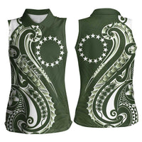 Kia Orana Cook Islands Women Sleeveless Polo Shirt Matie Plumeria Tropical Waves LT7 - Polynesian Pride