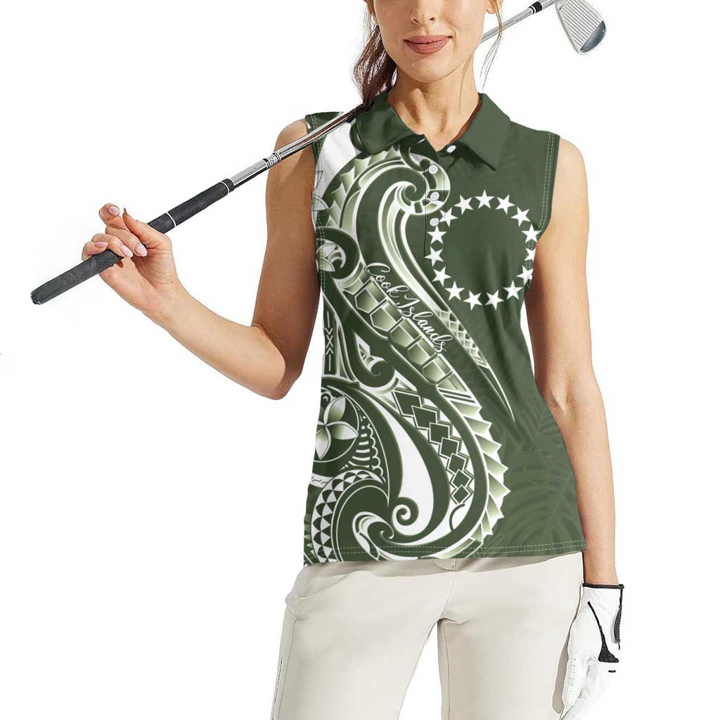 Kia Orana Cook Islands Women Sleeveless Polo Shirt Matie Plumeria Tropical Waves LT7 - Polynesian Pride