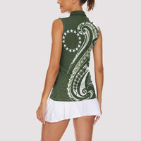 Kia Orana Cook Islands Women Sleeveless Polo Shirt Matie Plumeria Tropical Waves LT7 - Polynesian Pride