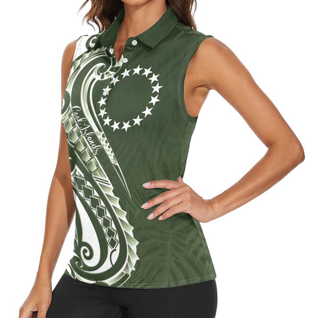 Kia Orana Cook Islands Women Sleeveless Polo Shirt Matie Plumeria Tropical Waves LT7 - Polynesian Pride