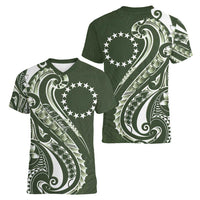 Kia Orana Cook Islands Women V-Neck T-Shirt Matie Plumeria Tropical Waves LT7 - Polynesian Pride