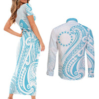 Kia Orana Cook Islands Couples Matching Short Sleeve Bodycon Dress and Long Sleeve Button Shirt Moana Plumeria Tropical Waves LT7 - Polynesian Pride