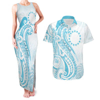 Kia Orana Cook Islands Couples Matching Tank Maxi Dress and Hawaiian Shirt Moana Plumeria Tropical Waves LT7 Turquoise - Polynesian Pride