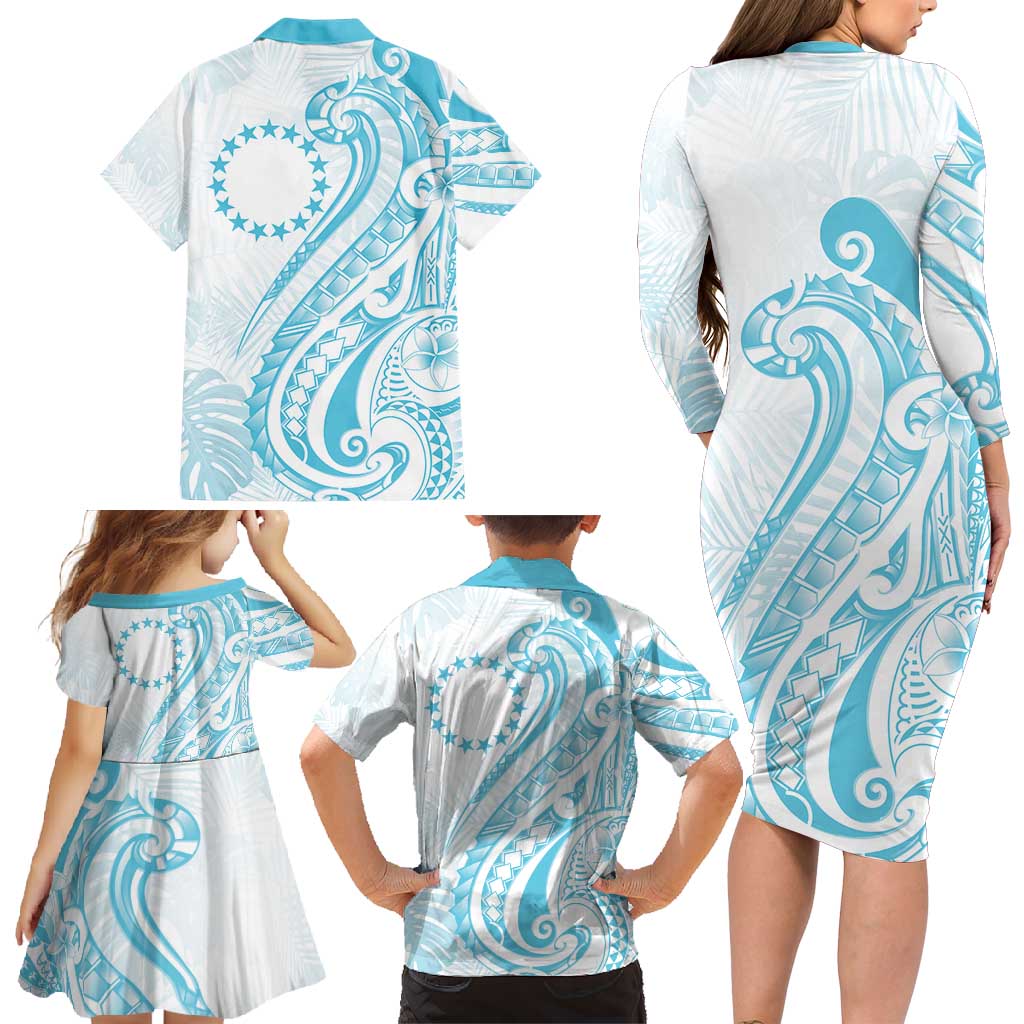 Kia Orana Cook Islands Family Matching Long Sleeve Bodycon Dress and Hawaiian Shirt Moana Plumeria Tropical Waves LT7 - Polynesian Pride