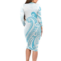 Kia Orana Cook Islands Family Matching Long Sleeve Bodycon Dress and Hawaiian Shirt Moana Plumeria Tropical Waves LT7 - Polynesian Pride