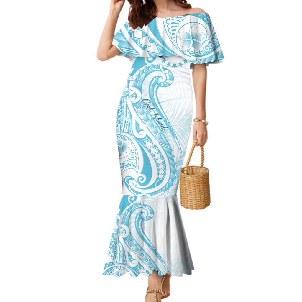 Kia Orana Cook Islands Family Matching Mermaid Dress and Hawaiian Shirt Moana Plumeria Tropical Waves LT7 Mom's Dress Turquoise - Polynesian Pride