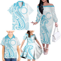 Kia Orana Cook Islands Family Matching Off The Shoulder Long Sleeve Dress and Hawaiian Shirt Moana Plumeria Tropical Waves LT7 - Polynesian Pride