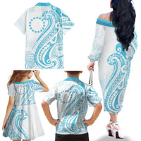 Kia Orana Cook Islands Family Matching Off The Shoulder Long Sleeve Dress and Hawaiian Shirt Moana Plumeria Tropical Waves LT7 - Polynesian Pride