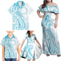 Kia Orana Cook Islands Family Matching Off Shoulder Maxi Dress and Hawaiian Shirt Moana Plumeria Tropical Waves LT7 - Polynesian Pride