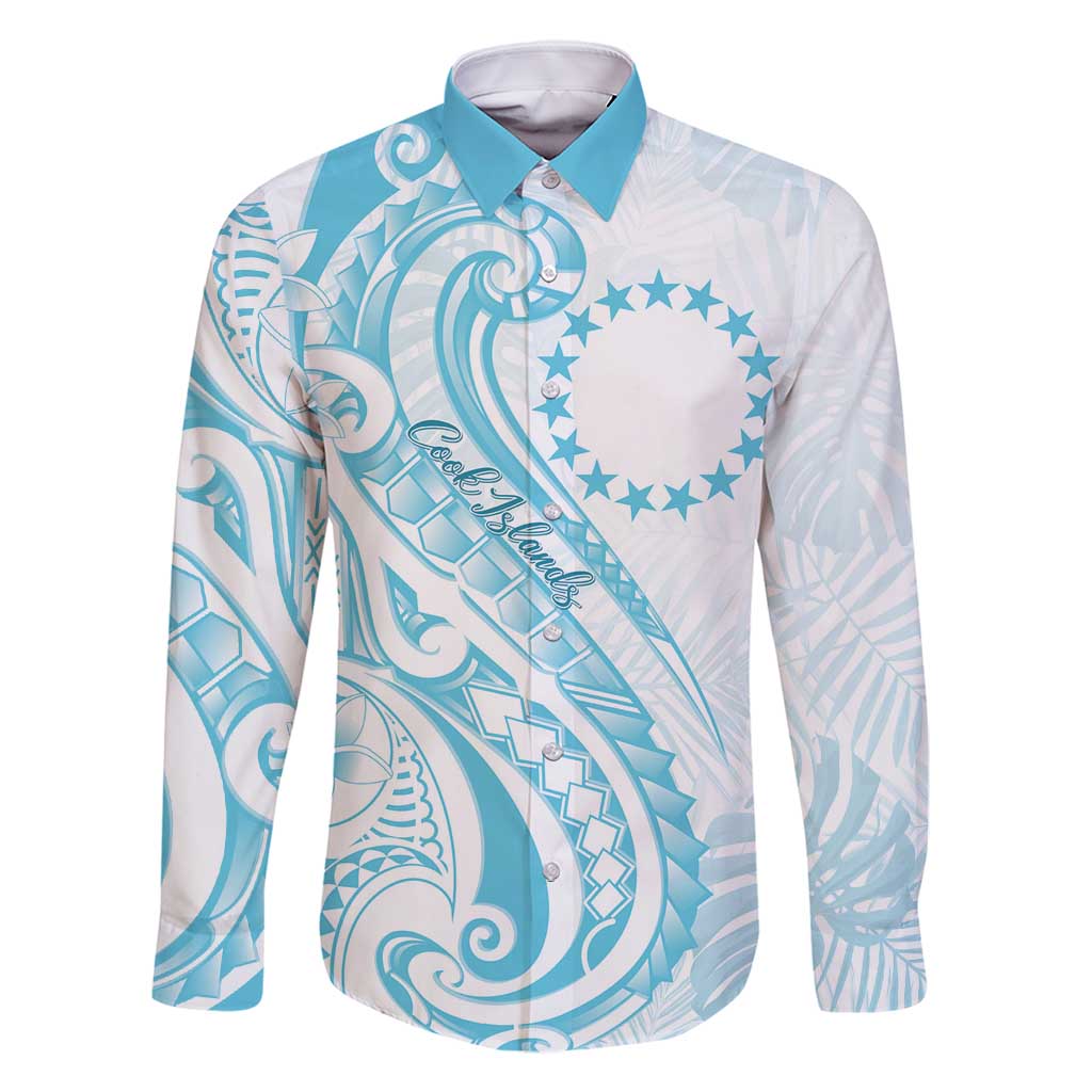 Kia Orana Cook Islands Family Matching Off Shoulder Maxi Dress and Hawaiian Shirt Moana Plumeria Tropical Waves LT7 Dad's Shirt - Long Sleeve Turquoise - Polynesian Pride