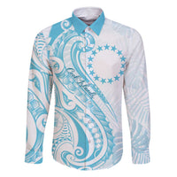 Kia Orana Cook Islands Family Matching Off Shoulder Maxi Dress and Hawaiian Shirt Moana Plumeria Tropical Waves LT7 Dad's Shirt - Long Sleeve Turquoise - Polynesian Pride