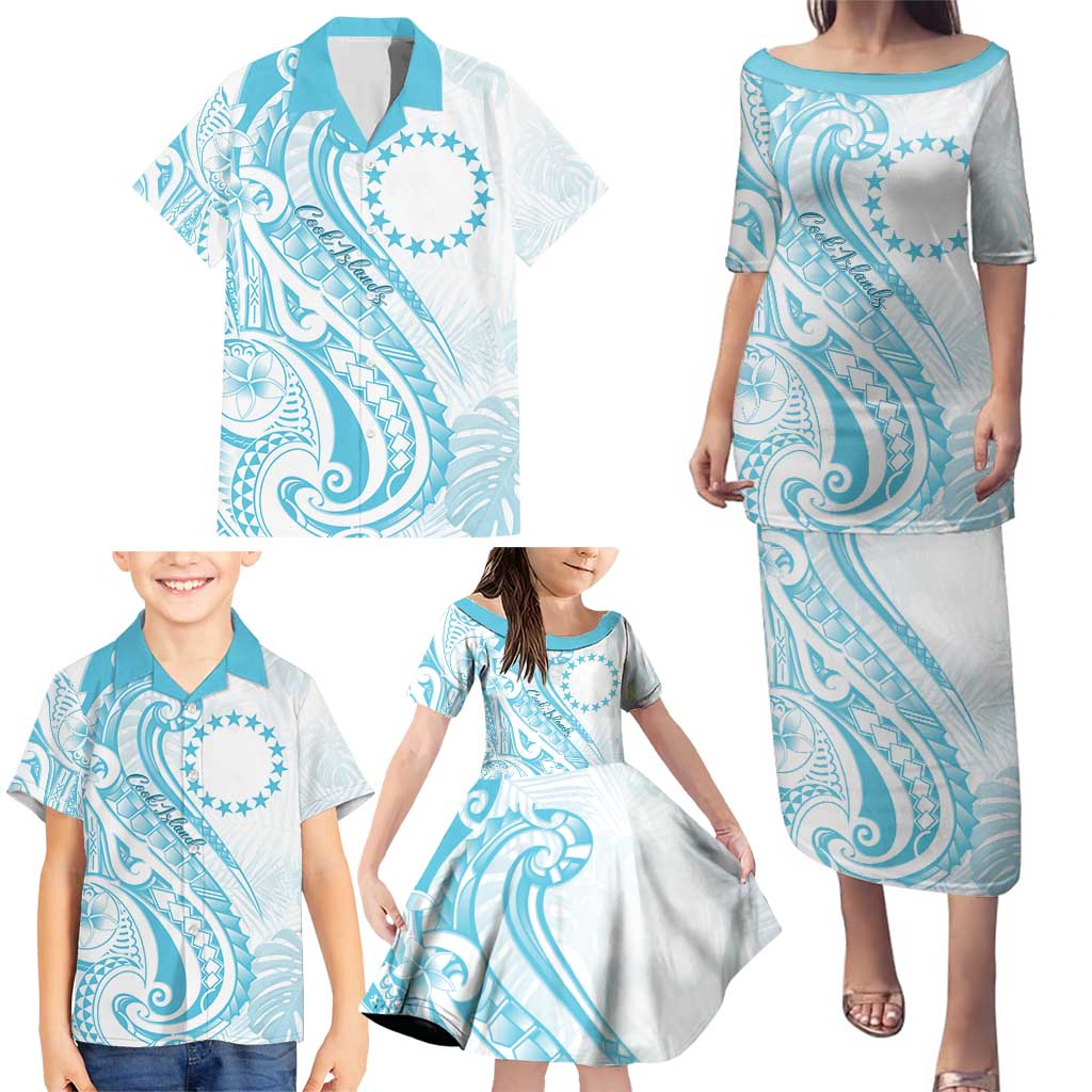 Kia Orana Cook Islands Family Matching Puletasi and Hawaiian Shirt Moana Plumeria Tropical Waves LT7 - Polynesian Pride