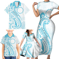 Kia Orana Cook Islands Family Matching Short Sleeve Bodycon Dress and Hawaiian Shirt Moana Plumeria Tropical Waves LT7 - Polynesian Pride