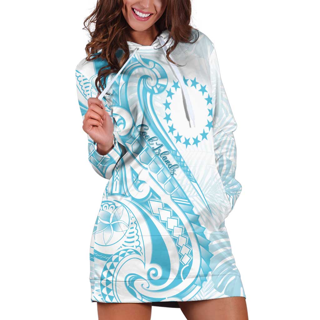Kia Orana Cook Islands Hoodie Dress Moana Plumeria Tropical Waves LT7 Turquoise - Polynesian Pride