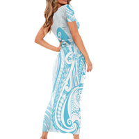 Kia Orana Cook Islands Short Sleeve Bodycon Dress Moana Plumeria Tropical Waves LT7 - Polynesian Pride