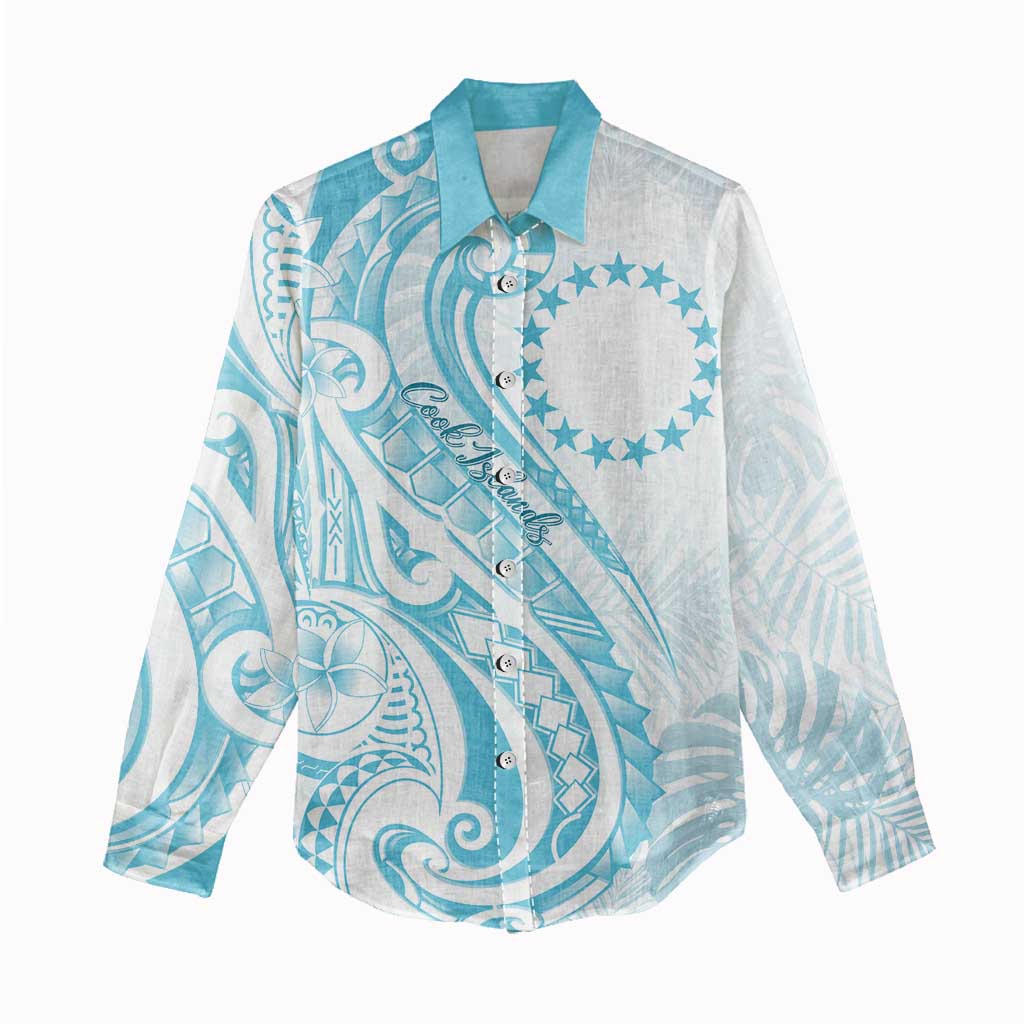 Kia Orana Cook Islands Women Casual Shirt Moana Plumeria Tropical Waves LT7 - Polynesian Pride