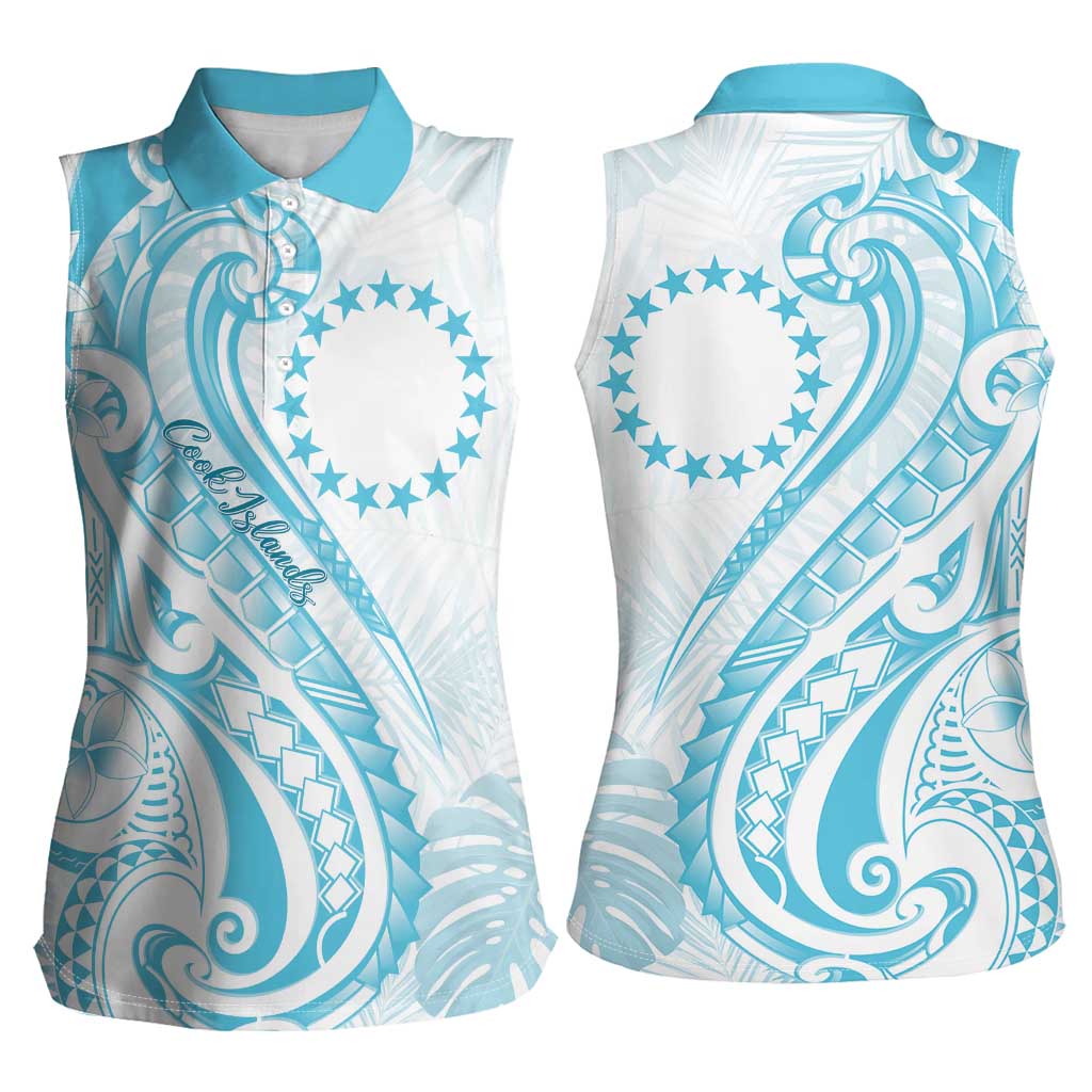 Kia Orana Cook Islands Women Sleeveless Polo Shirt Moana Plumeria Tropical Waves LT7 - Polynesian Pride