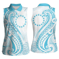 Kia Orana Cook Islands Women Sleeveless Polo Shirt Moana Plumeria Tropical Waves LT7 - Polynesian Pride