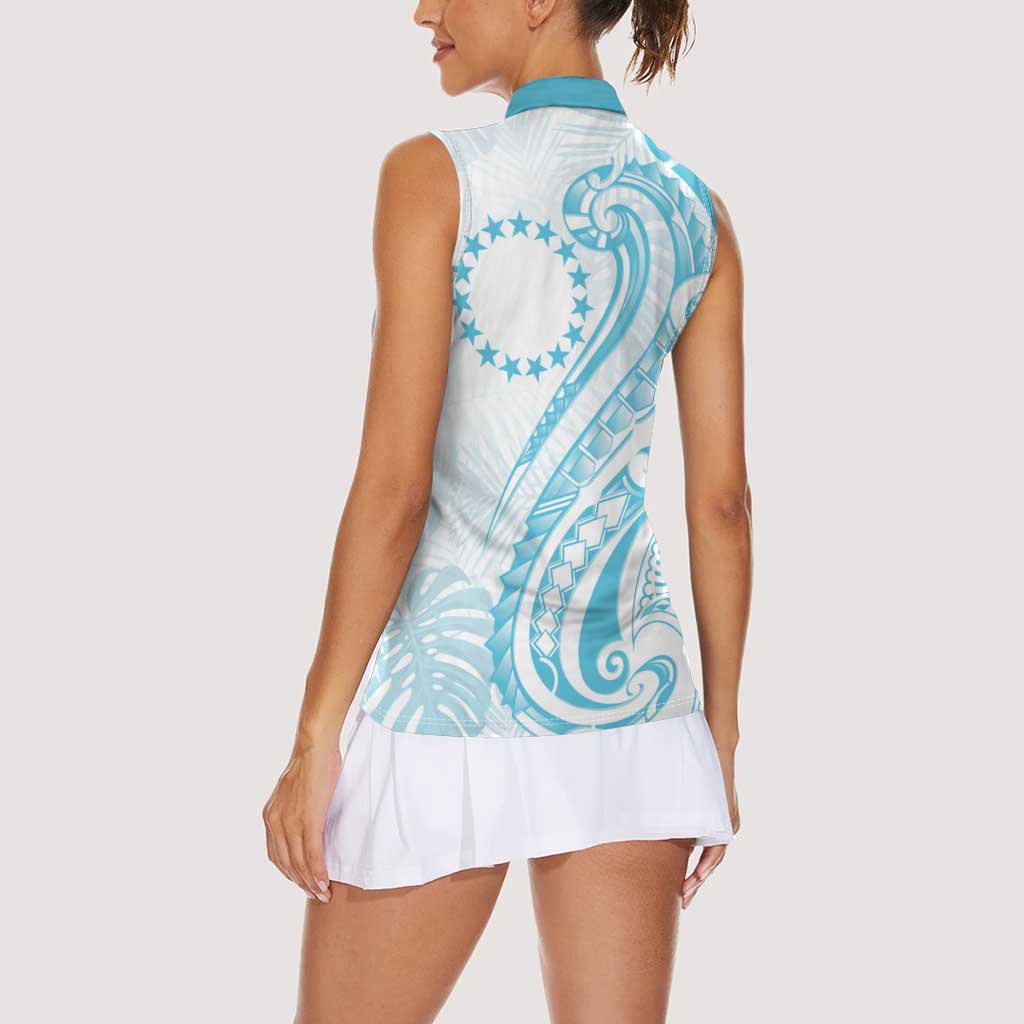 Kia Orana Cook Islands Women Sleeveless Polo Shirt Moana Plumeria Tropical Waves LT7 - Polynesian Pride