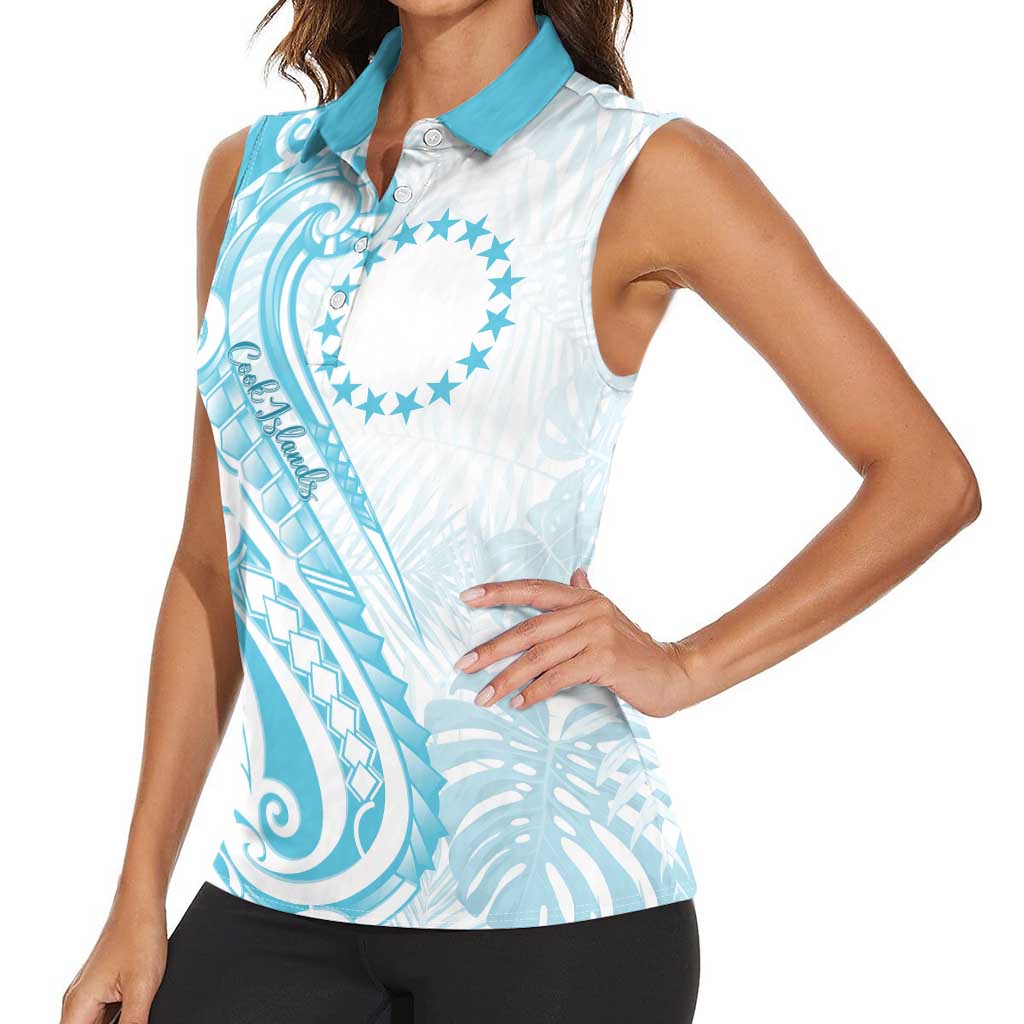Kia Orana Cook Islands Women Sleeveless Polo Shirt Moana Plumeria Tropical Waves LT7 - Polynesian Pride