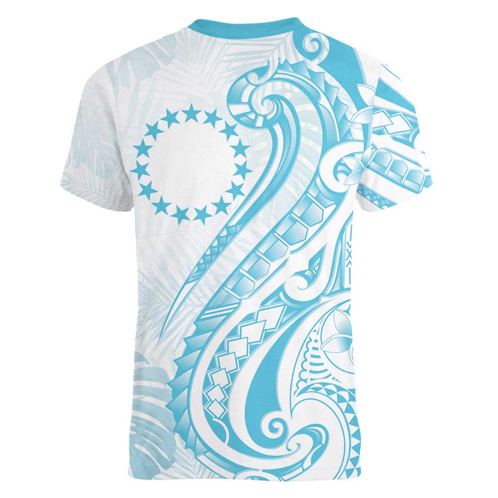Kia Orana Cook Islands Women V-Neck T-Shirt Moana Plumeria Tropical Waves LT7 - Polynesian Pride