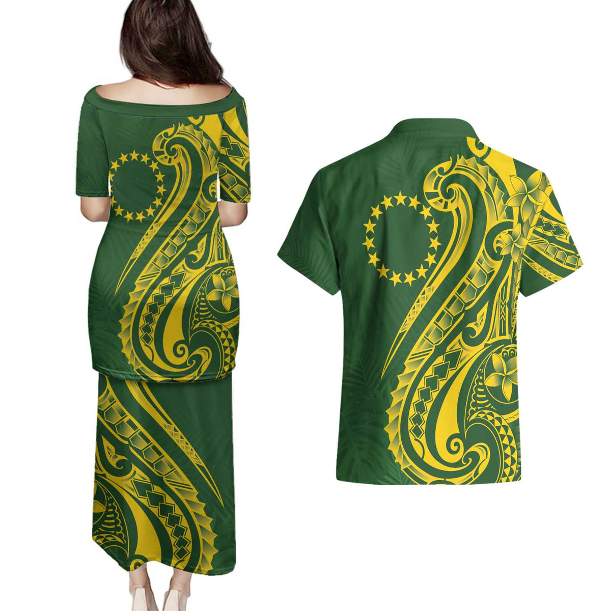 Kia Orana Cook Islands Couples Matching Puletasi and Hawaiian Shirt Plumeria Tropical Waves LT7 - Polynesian Pride