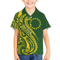 Kia Orana Cook Islands Family Matching Off The Shoulder Long Sleeve Dress and Hawaiian Shirt Plumeria Tropical Waves LT7 Son's Shirt Yellow Green - Polynesian Pride
