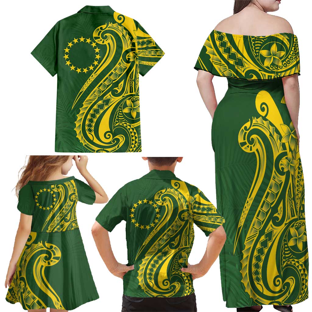 Kia Orana Cook Islands Family Matching Off Shoulder Maxi Dress and Hawaiian Shirt Plumeria Tropical Waves LT7 - Polynesian Pride