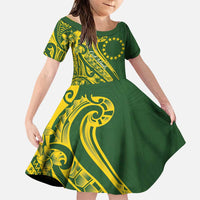 Kia Orana Cook Islands Family Matching Puletasi and Hawaiian Shirt Plumeria Tropical Waves LT7 Daughter's Dress Yellow Green - Polynesian Pride